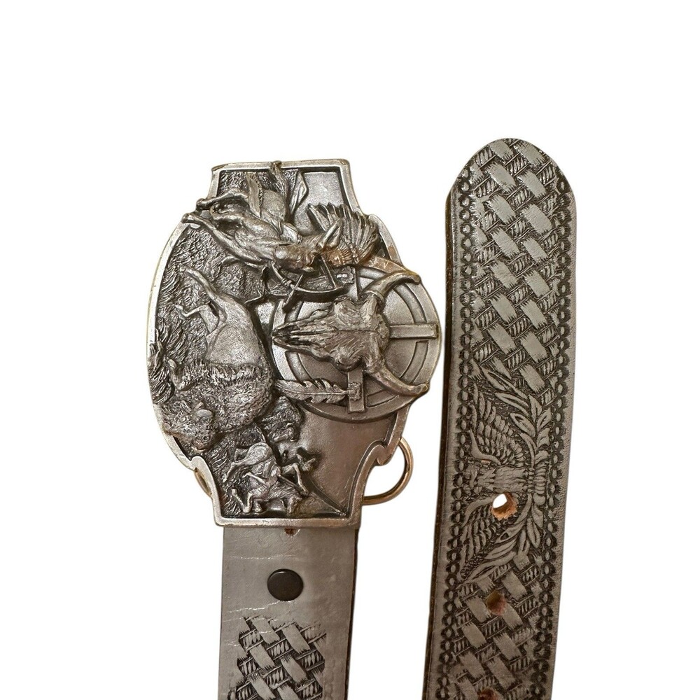 Vintage Siskiyou belt buckle w/Brushy Creek Leather Belt Eagle Buffalo Native Am